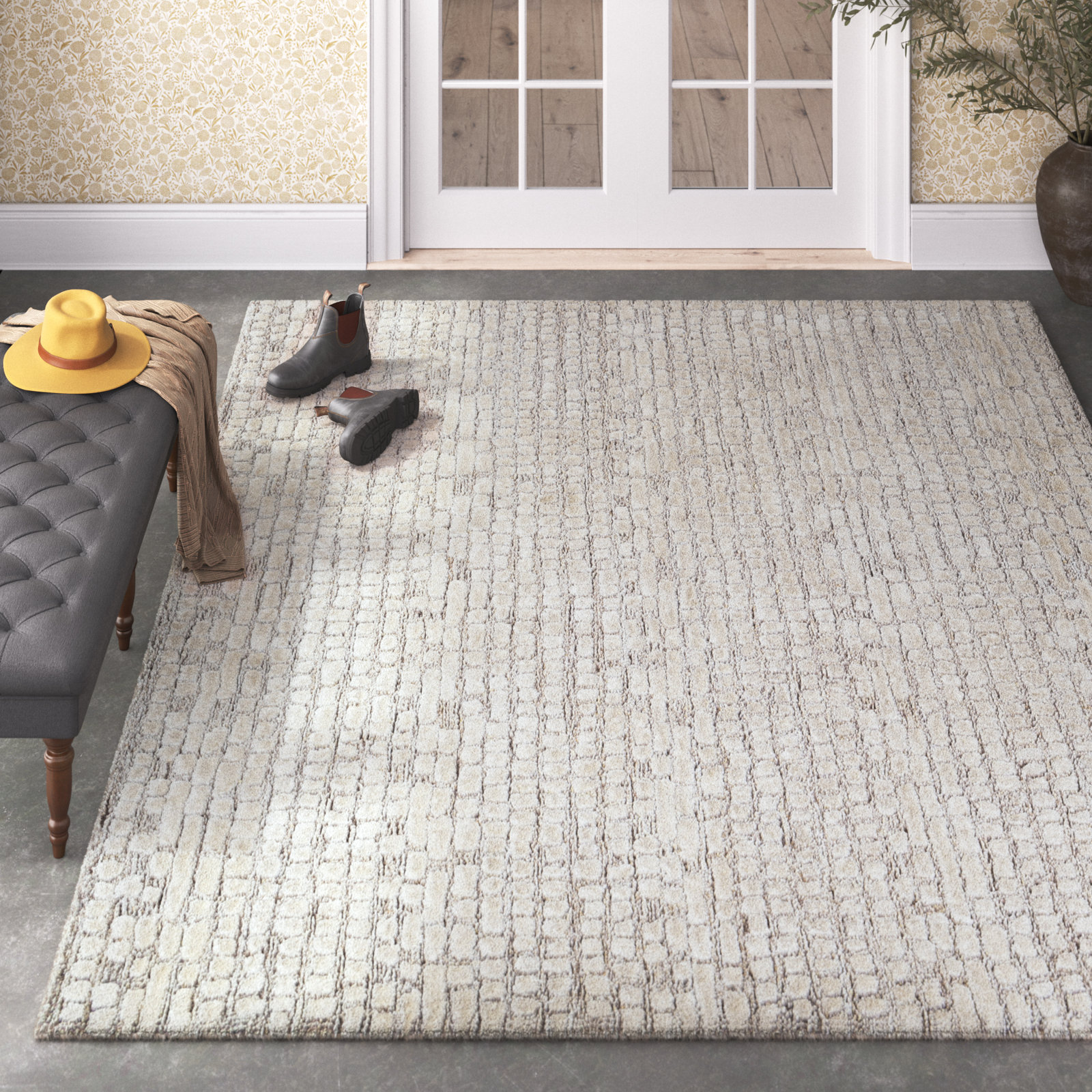 Mulbury Ivory Hand-Tufted Abstract Rug, Rectangle 8' x 10'