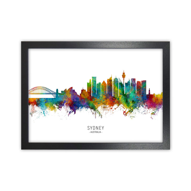 Sydney Australia Skyline by Michael Tompsett - Print, 64cm H x 88cm W x 3cm D, Black Framed