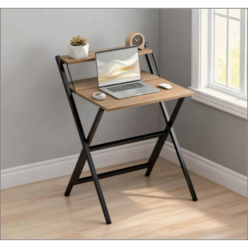 Bureau pliable avec tablette pour moniteur, assemblage facile, H 34,1 po x l 27,6 po x P 24,4 po, Naturel