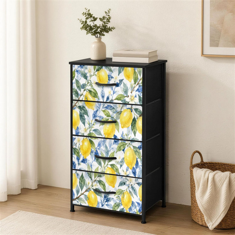 Commode à 4 tiroirs pour la chambre à coucher Magnifique commode à vêtements de style sicilien dessinés à la main avec de petits aquarelles et des commodes avec commode