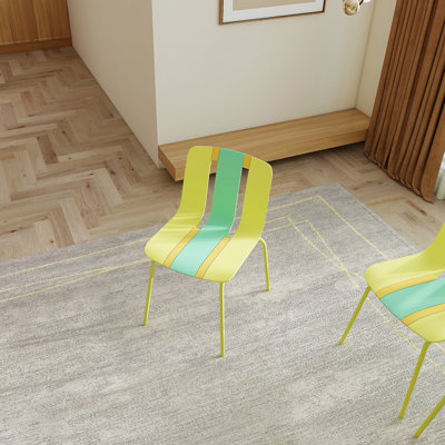 Ensemble de 4 chaises à blocs de couleurs modernes à rayures - Siège en plastique PP intérieur / extérieur et pieds en métal robustes, jaune éclatant, orange, vert - pour le salon, le balcon, le café, la terrasse