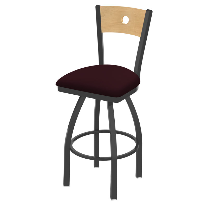830 Voltaire Swivel Bar & Counter Stool, Natural Maple, Canter Bordeaux Vinyl / Bronze Frame, Bar Stool (30" Seat Height)