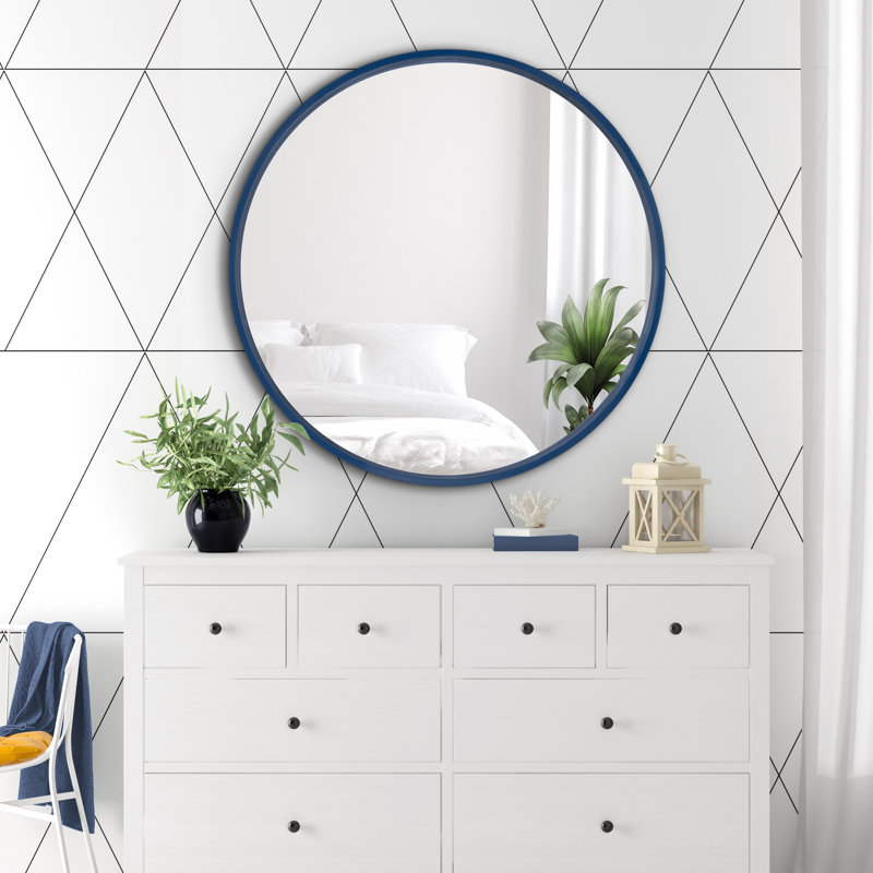 Arranjeet Modern Round Wall Mirror, 25.6" x 25.6", Navy Blue