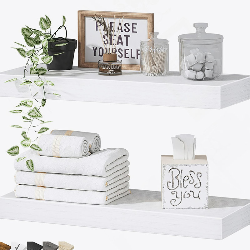 Bathroom Shelves Floating Shelves For Wall Shelf Over Toilet Small Wall Mounted Farmhouse Decor 16 Inch Set Of 2, White