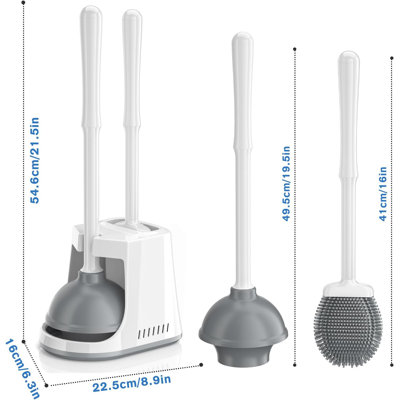 Toilet Plunger and Brush, Silicone Brush and Heavy Duty Toilet Plunger Set with Ventilated Holder -  Expeez, LS7LW8