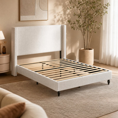 Upholstered Platform Bed Frame with Heavy-Duty Metal and Wood Construction, Noise-Free Wooden Slats, No Box Spring Required