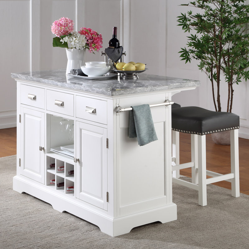 Mantello Marble Top Kitchen Island Set, Gray/White