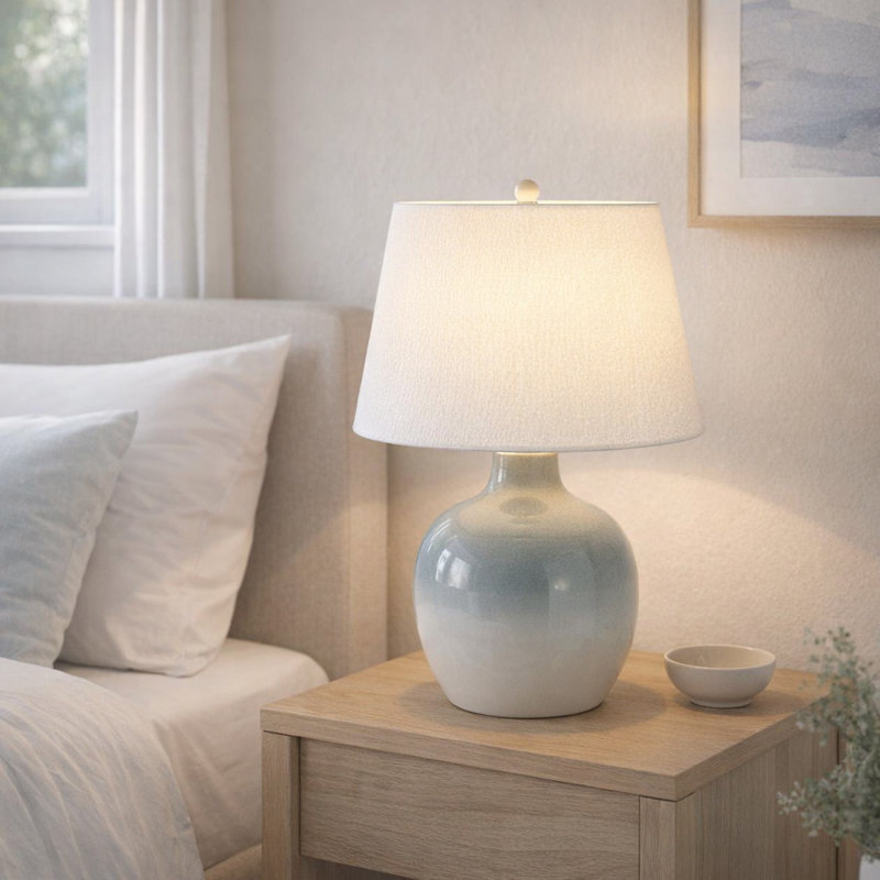 Orren Ellis Ceramic Table Lamp 27" - Blue/White Reactive Finish Decor Piece