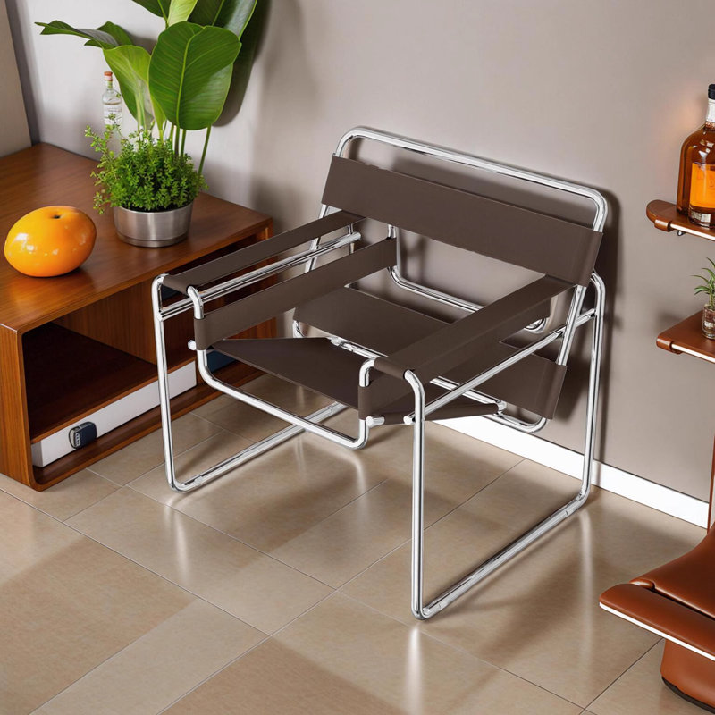 Torvehallerne Accent Armchair With Stainless Steel Frame - Modern Design, Comfy Seating, Brown Faux Leather