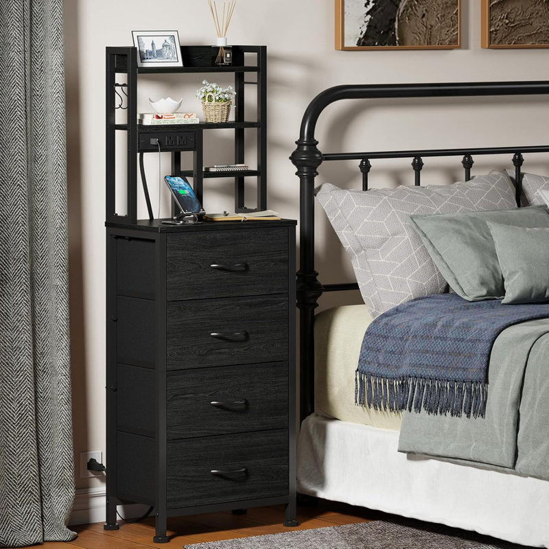 Table de chevet moderne avec tablettes de rangement, tiroirs, éclairage à DEL et station de charge USB, table de bout de chevet pour la chambre à coucher