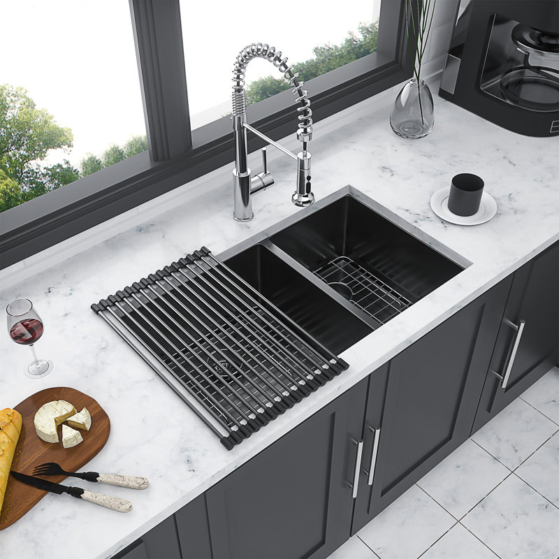 Évier de cuisine à double cuve encastrable en acier inoxydable 33 po L
