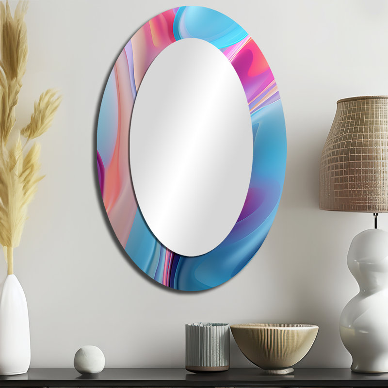 Miroir mural moderne transitionnel bleu et rose I, 36 po x 24 po