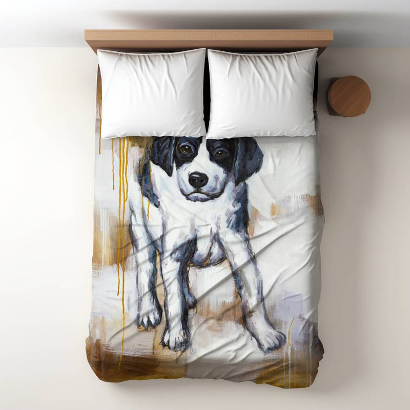 Polyester Sateen Duvet Cover, Twin Duvet, White Curious Puppy Dog
