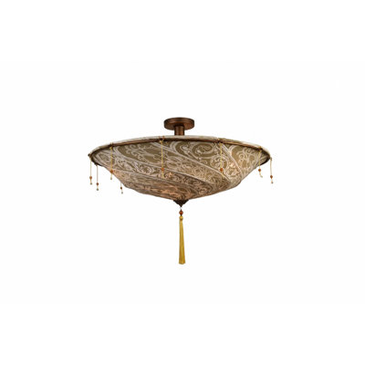 4-Light Brown Patterned Fabric Lighting Fixture