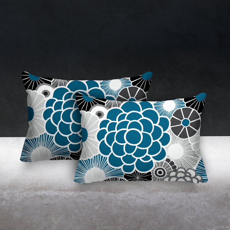 Coussin lombaire floral intérieur / extérieur, Turquoise