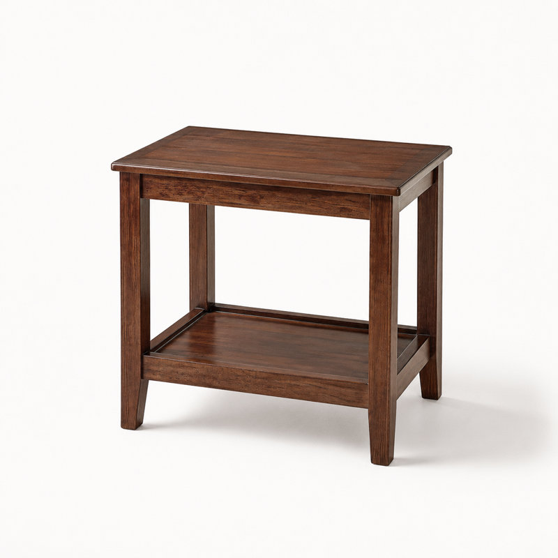 Solid Wood Rustic Side Table, 2-Tier End Table with Open Storage Shelf, Multi-Functional Sofa Side Table