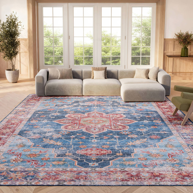 Deblois Oriental Blue/Rust Area Rug, Rectangle 8' x 10'