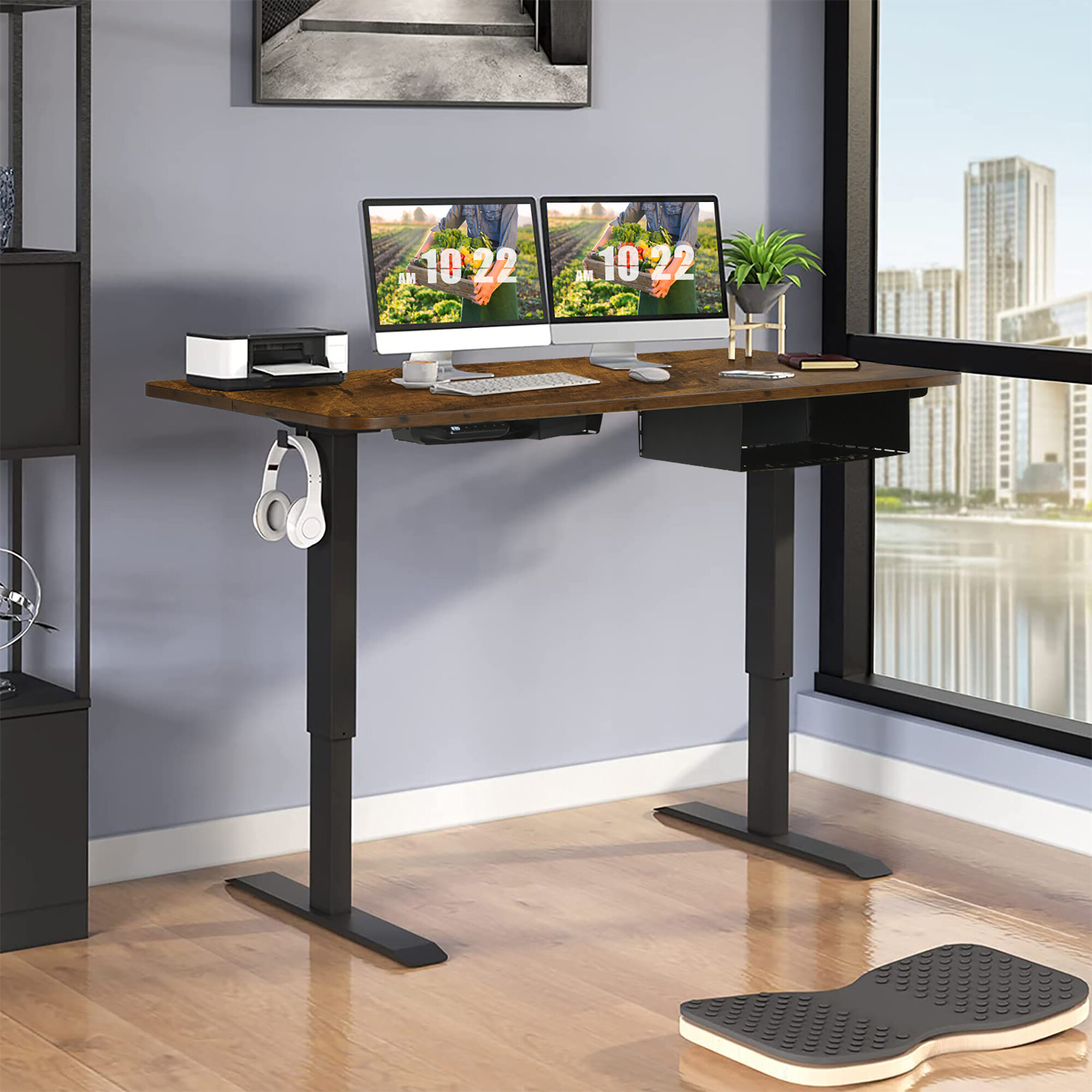 Erminda Height Adjustable Standing Desk with Accessories Inbox Zero Color: Black, Size: 46.4 H x 55'' W x 28'' D