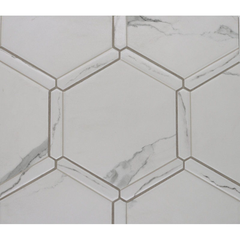 Carreau de porcelaine pour plancher et mur HEX 9 po x 10 po Timberstone, Marbre blanc