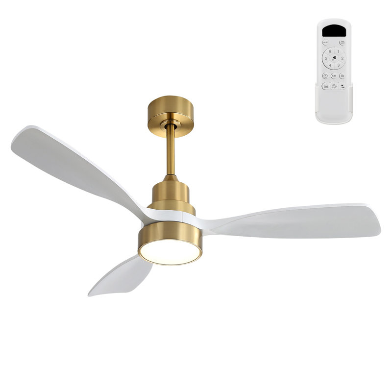 48'' 3 - Blade Classic Ceiling Fan With Remote Control And LED Light Kit Included, Gold, White