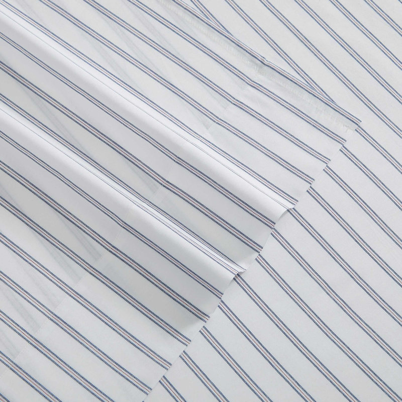 Tommy Hilfiger Printed Percale Cotton Sheet Set, Full Sheet Set with 2 Pillowcases, Joshua Tree Stripe Blue