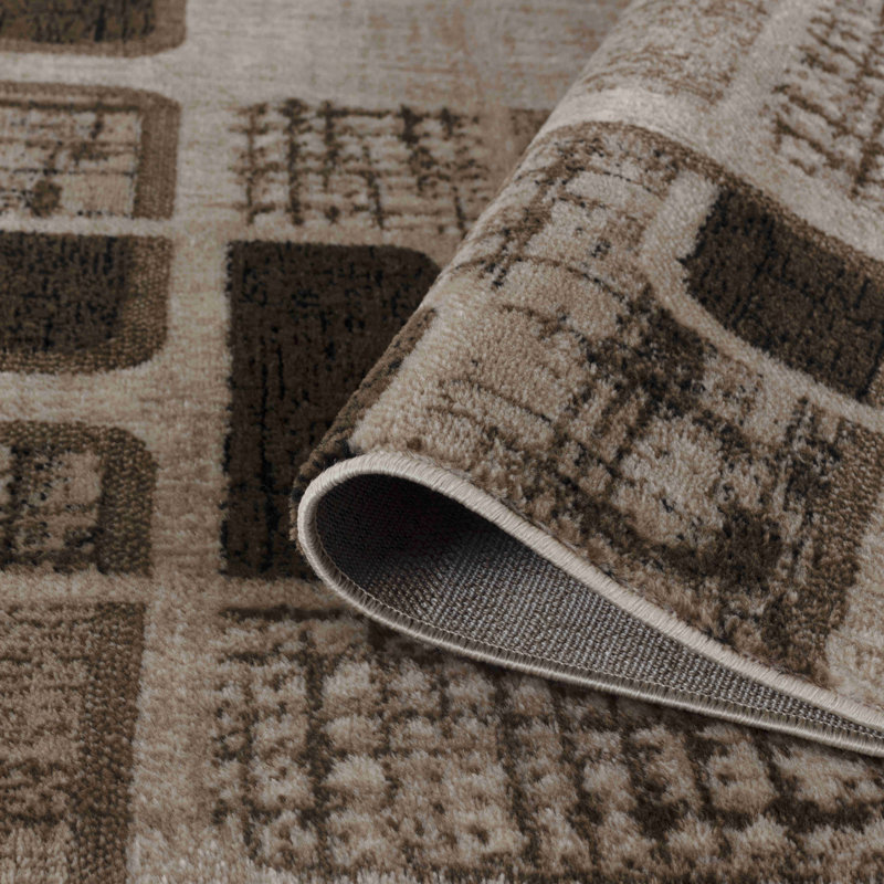 Tapis géométrique brun 5 pi x 8 pi, Rectangle 5 pi x 8 pi