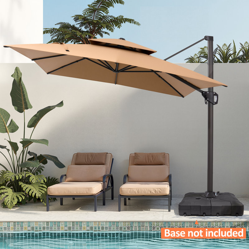 Parasol rectangulaire en porte-à-faux 128 po x 104 po, base lestée non inclus, Tanné