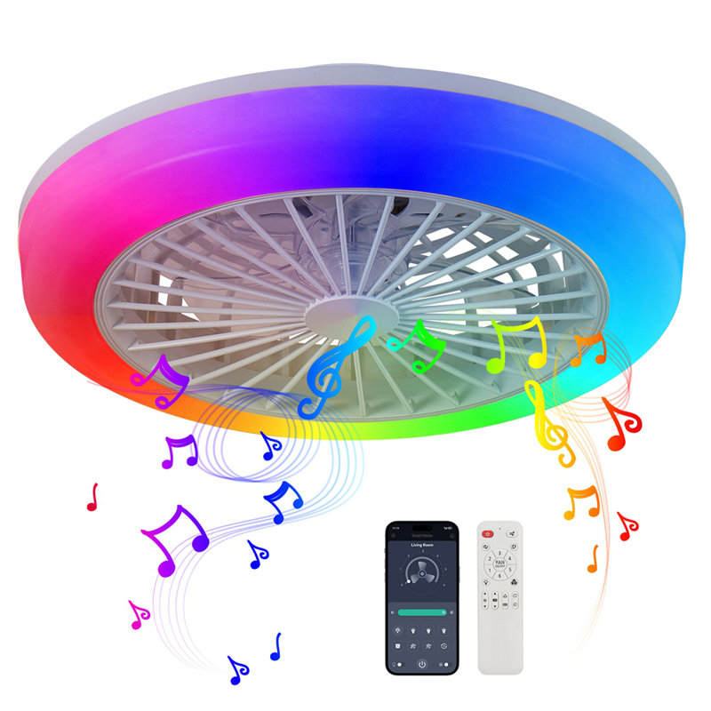 Ventilateur de plafond de 18 pouces avec télécommande RVB, ventilateurs de plafond à DEL intelligents avec télécommande / contrôle d'application, ventilateur de plafond moderne à profil bas et à intensité variable pour chambre à coucher, salon, 