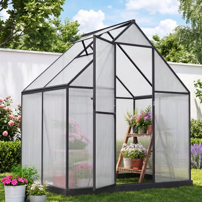 Serre en polycarbonate 1,83 m x 1,22 m, serre intérieure avec toit ouvrant réglable et structure en aluminium pour jardin extérieur, noire