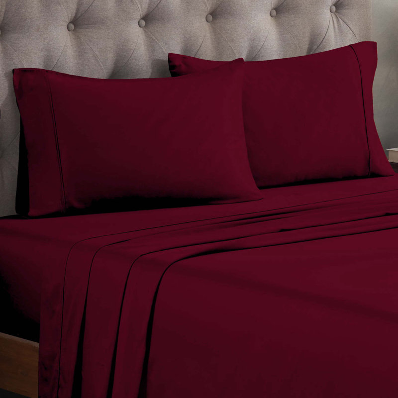 300 Thread Count Certified Egyptian Cotton Blend Solid Deep Pocket Bed Sheet Set, California King Sheet Set, Burgundy