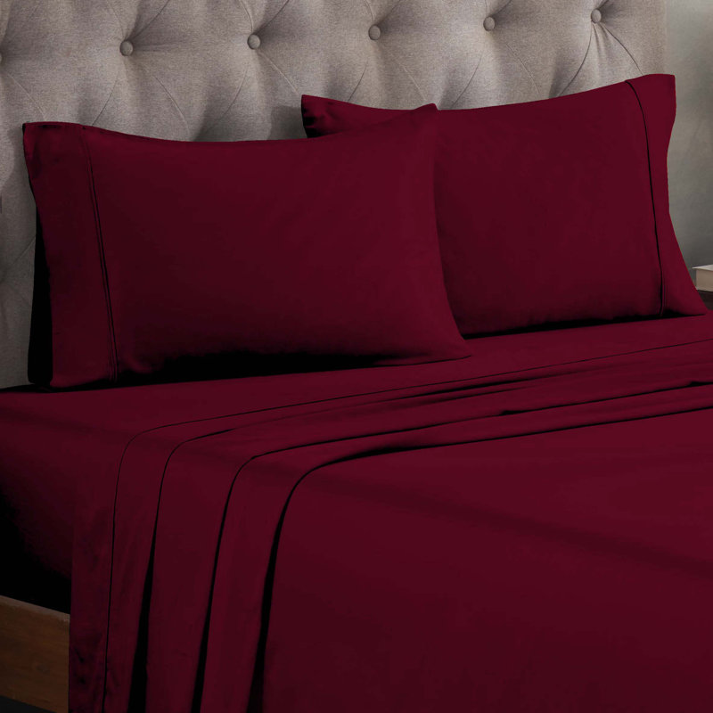 Superior 300 Thread Count Premium Combed Cotton Sateen Sheet Set, King, Burgundy