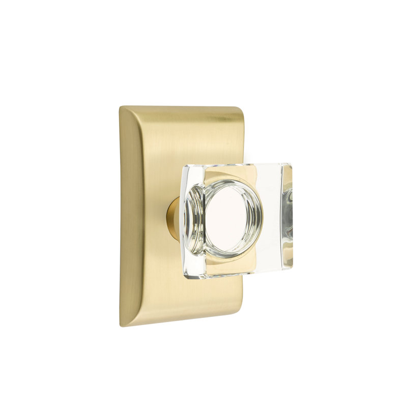 Ensemble de boutons d'intimité Emtek avec rosette Neos et bouton carré en verre moderne, Laiton satiné