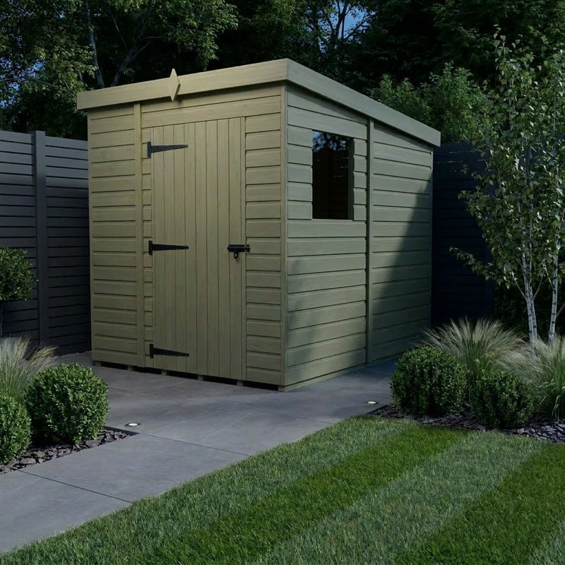 Total Sheds 5ft x 7ft Pent Garden Shed - Single Door - With Windows - Pressure Treated Timber - UK Manufactured