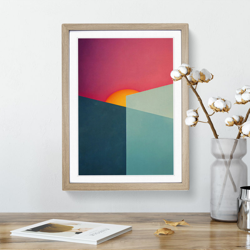 Brilliant Abstract Sunset - Wall Art, 48cm H x 36cm W, Oak Framed, White