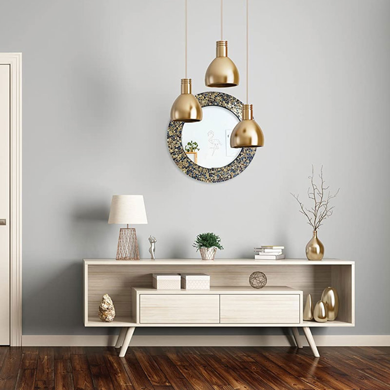 Shawnda Manufactured Wood, Glass Wall Mirror, Gold/Brown