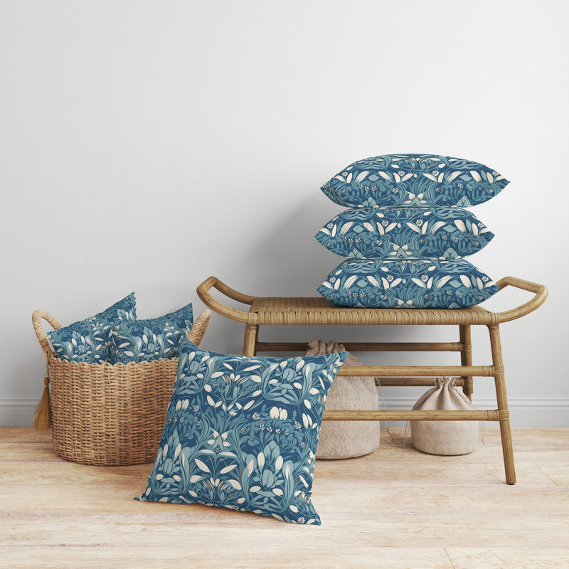Coussin Petal, Bleu / blanc, H 20 po x l 20 po