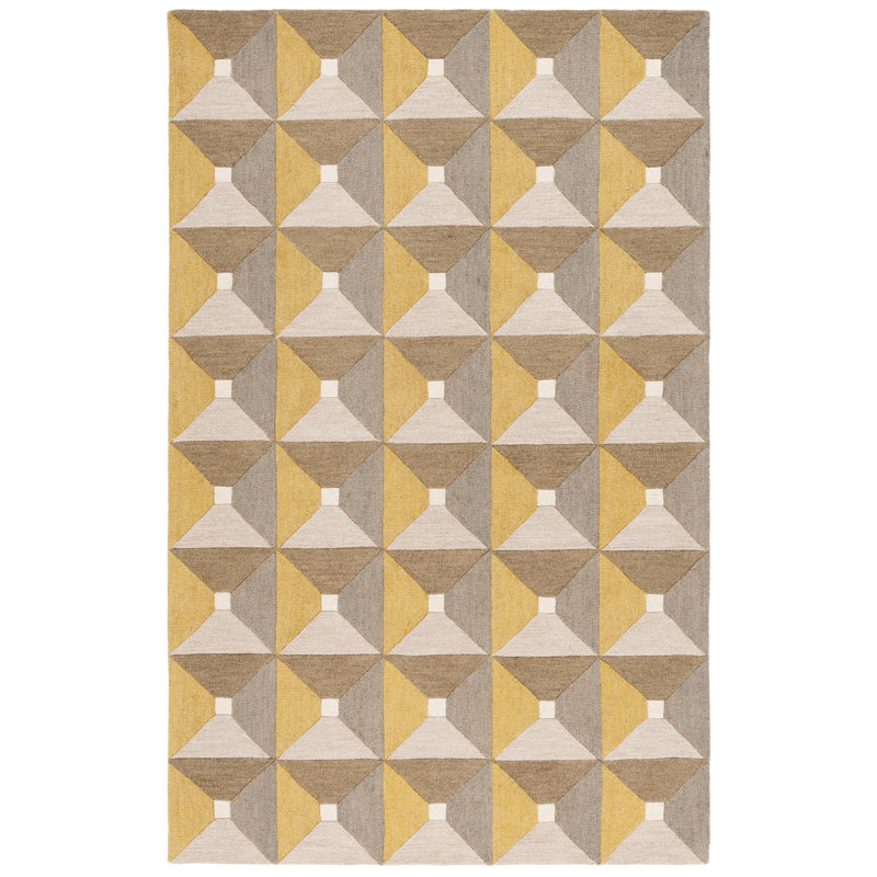 Gilderoy Geometric Hand Tufted Wool/Cotton Area Rug in Gold/Gray, Rectangle 4' x 6'