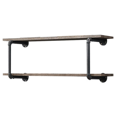 Tablette de rangement murale industrielle 2, chêne antique et gris sable, tablette élégante fonctionnelle en gris naturel et fini, structure en métal pour plus de stabilité