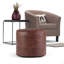 Pouf rond de 18 po de largeur en cuir véritable brun vieilli-504826086
