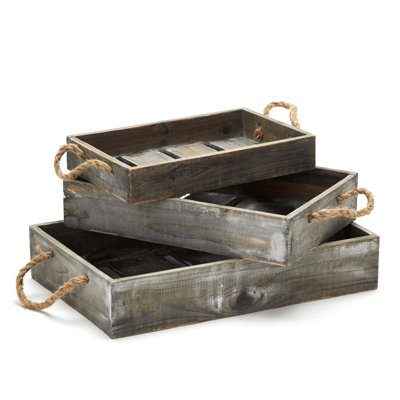 Ensemble de 3 caisses en bois massif
