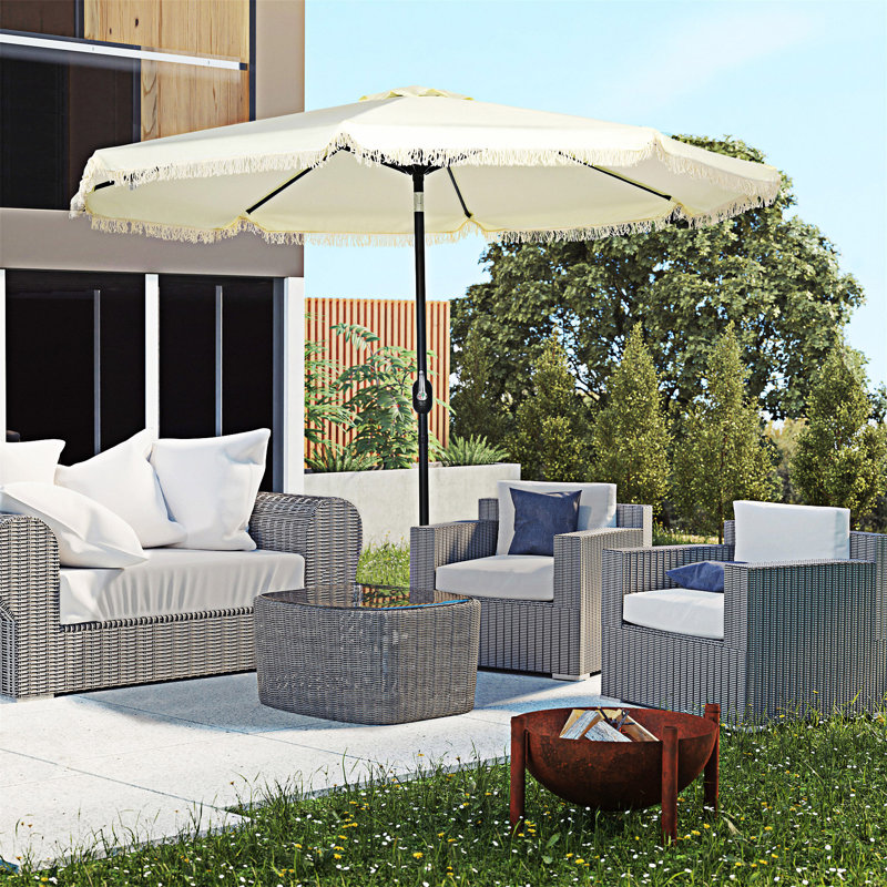 Parasol de table d'extérieur avec bouton poussoir inclinable et manivelle