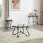 Console rustique en métal noir avec plateau en verre trempé