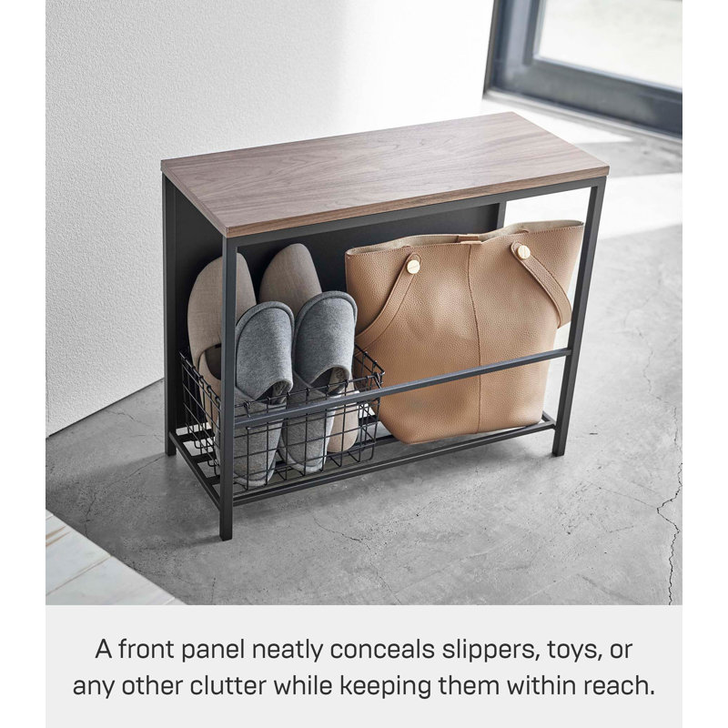 Black Steel and Wood Entryway Storage Bench with Concealed Storage