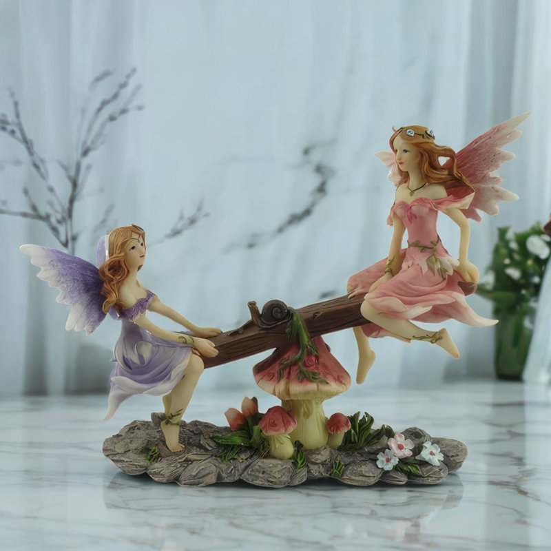 Figurine fée rose et mauve 7,75 "sur balançoire