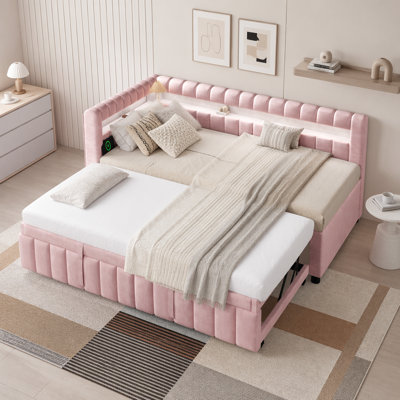 Lit de jour simple TG avec très grand lit avec lumières DEL, USB et lit gigogne escamotable