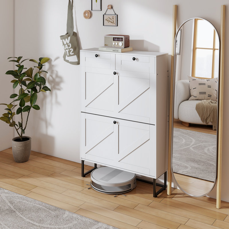 Armoire de rangement pour 12 paires de chaussures avec 2 tiroirs rabattables