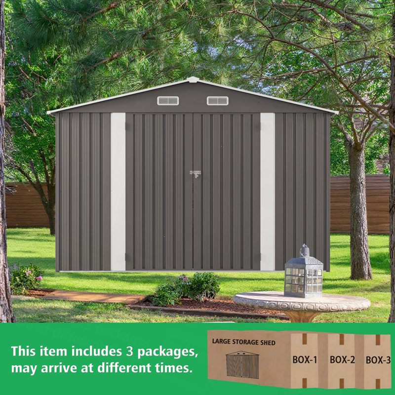 Grande remise en métal 10 x 12 pi avec double porte et deux fenêtres translucides pour l'extérieur