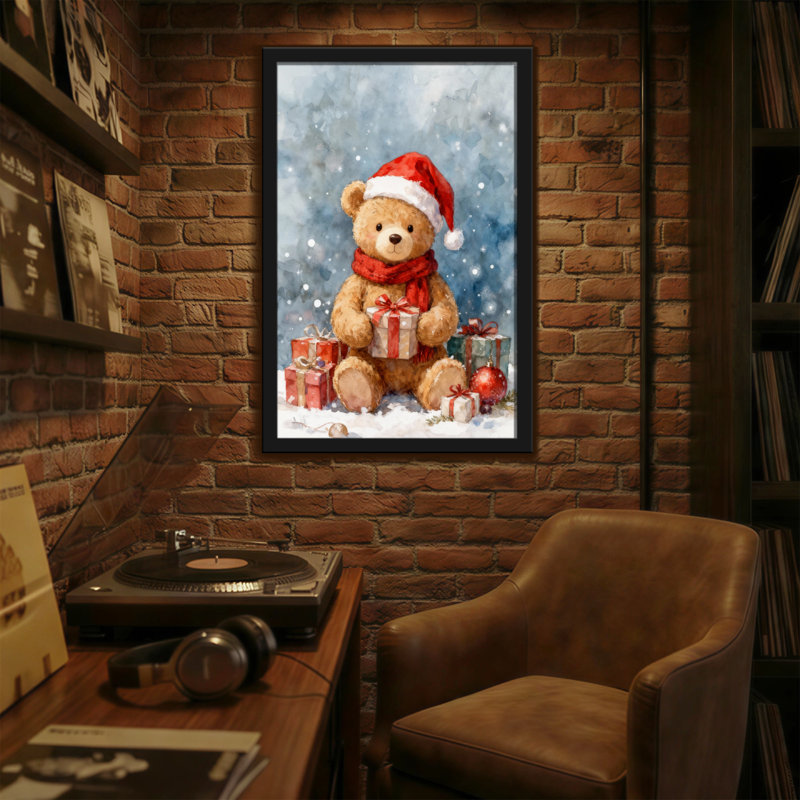 Ours de Noël avec cadeaux et neige, H 18 po x l 12 po