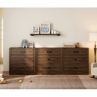 Laziza Large Modern Farmhouse Wooden 3-Drawer Dresser Set Of 3 For Kids