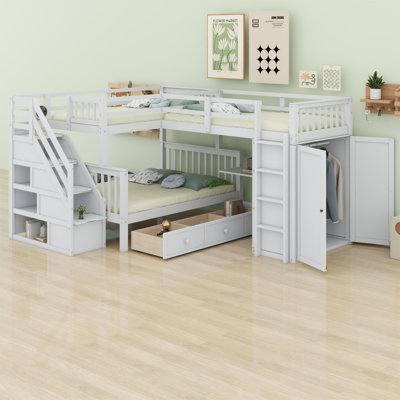 Janai Kids Twin-Twin Over Full Bunk Bed with Drawers by Harriet Bee